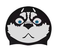 Swim Hat - Silicone Funny Dog Pattern Hat, 24cm Waterproof Pool Headwear, Resilient Comfortable Elastic Silicone Cap, Black 58cm Head Circumference Fit | for Teen Swimmer & Parent Short Long Hair