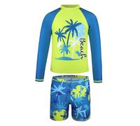Swim Rash Vest Boys, Boys' Long Sleeve Two Piece Swimsuit Set With Am Tree Print UPF 50+ Sun For Big Kids