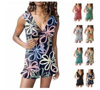 Swim Romper Built-in Bra Detachable Bra Cup, One Piece Swimsuit for Women with Tassel Ruffle, V Neck Tummy Control Swim Romper Built in Bra Beachwear, Plus Size Quick Dry Modest Womens Swimwear Sale