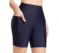 Swim Shorts for Women Plus Size with Pockets Womens Swim Shorts High | Swim Bottoms Bathing Suit Bottom Boy Shorts Swimsuit Bottom Wide Elastic Band Sports Yoga Shorts And Crop Top Set for Teens