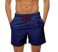 Swim Shorts Men Swimming Beach Pockets Summer Casual UK Belt Drawstring Graphic Cuban Cruise Pants Fashion Loose Fit Lightweight Shorts Dark Blue