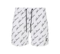 Urban Classics Swimming Shorts Pattern - White with Script Logo - Men's XXL