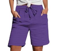 Swim Shorts Women Knee Length Cropped Trousers Ladies Solid Drawstring Hot Pants with Pockets Half Length Capri Bermuda Shorts My Orders Dark Purple