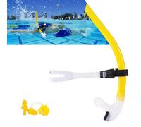 Swim Snorkel for Lap Swimming,Adult Swimmers Snorkeling Gear for Swimming Snorkel Training in Pool and Open Water,Center Comfortable Silicone Mouthpiece One-Way Purge Valve,With Nose Clip and Earplug