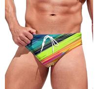 Swim Trunks for Men UK Men's Sexy Low Rise Swim Briefs Swimwear Solid/Printed Swimming Brief Summer Bikini Bottoms Sport Swimwear Sexy Low Rise Trunks for Beach/Pool/Spa (04 Yellow, L)