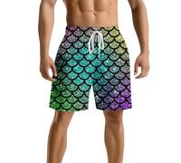 Swim Trunks for Mens Fish Scale Digital 3D Printed Mens Swimming Shorts with Drawstring Quick Dry Swim Shorts Chlorine Resistant Beach & Pool SwimmingShorts Beach Pants for Surf Camp Green