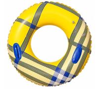 Swim Tube Ring With Dual Handles, Yellow Blue Striped Pool Float, PVC Water Tube For Beach