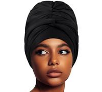 Swim Turban Waterproof Silicone Lined Swim Cap for Braids and Dreadlocks Long Hair Swim Caps for Women Youth - Large Swim Caps, Large, Black