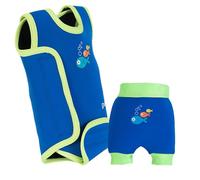 Swimbest Swimsuit & Nappy Set - Neoprene Wrap Around Baby Swimming Costume with a Free Swim Nappy- Blue/Lime, 12-24mths/12-18m (11-13 kgs)