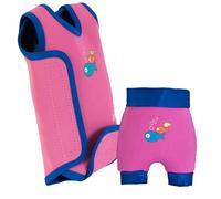 Swimbest Swimsuit & Nappy Set - Neoprene Wrap Around Baby Swimming Costume with a Free Swim Nappy- Pink/Blue, 0-6 mths/3-6m (4-6kgs)