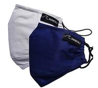 SwimCell Reusable Face Masks for Adults & Kids. 3 Layer Adjustable Face Masks for Glasses Wearers - Cotton Washable Face Mask With Filter Pocket & 4 x PM2.5 Filters - Navy & Grey
