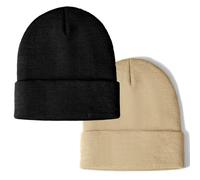 SWIMLANCE 2 Packs Unisex Knit Beanie Hat for Men Women Classic Warm Winter Beanie Skull Cap Set Black and Beige