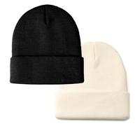SWIMLANCE 2 Packs Unisex Knit Beanie Hat for Men Women Classic Warm Winter Beanie Skull Cap Set Black and White