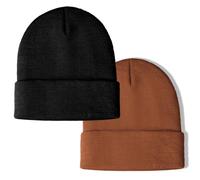 SWIMLANCE 2 Packs Unisex Knit Beanie Hat for Men Women Classic Warm Winter Beanie Skull Cap Set Black and Brown