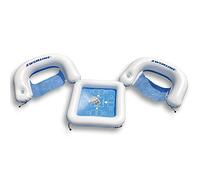 Swimline ORIGINAL Inflatable Game Table Station With Waterproof Playing Cards & Two Inflatable Sling Chairs W/CupHolders | Double Sided Game Set | Poker & Card Games | Chess & Checkers