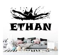 Swimmer Butterfly Stroke - Swimming Sport Personalised Name Wall Art Sticker [Medium] [Black]