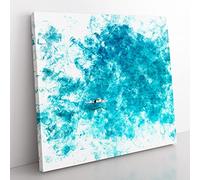 Swimmer In The Sea Watercolour Modern Canvas Wall Art Print Ready to Hang, Framed Picture for Living Room Bedroom Home Office Décor, 50x50 cm (20x20 Inch)