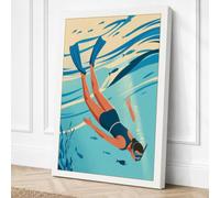 Swimmer in Turquoise Coastal Canvas Wall Art Print 18x12 Inch | Ready to Hang, Gallery Wrapped, Fade-Resistant Inks, Securely Packaged, UK Made
