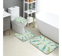 Swimmer Pattern Quick Dry Bath Mat, Vibrant Aquatic Greenery Absorbent Non Slip Shower Mat, Summer Decorative Flannel Washable Bath Rugs for Bathroom Toilet Restroom 3 Piece Sets