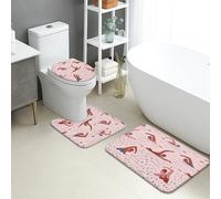 Swimmer Quick Dry Bath Mat, Abstract Art Decorative Non Slip Shower Mat, Summer Fun Flannel Washable Bath Rugs for Bathroom Toilet Restroom 3 Piece Sets