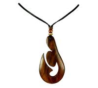Swimmi Spiral Natural Sono Wood Necklace, Hand Carved Fish Hook Wooden Necklace, Handmade Beads Cords Māori Koru Peace Pendant Wooden Necklaces for Women Men Jewelry, Sono Wood
