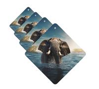 Swimming African Elephant Car Air Fresheners Cards 4 Pcs Hanging Fragrance Scented Cards Long-Lasting Car Aromatherapy Tablets for Wardrobe Bathroom Car Interior Mirror Pendant Gifts