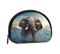 Swimming African Elephant Coin Purse with Zipper Mini Coin Pouch Small Change Wallet for Men Women Coin Bag Personalized Credit Card Bags Everything Storage Pouch for Headset ID Key Lipstick
