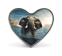 Swimming African Elephant Heart Shape Lapel Pin Personalized Pinback Button Badges Retro Punk Button Pin Kawaii Heart Badges for Men Women Clothes Bags Hats & Gift