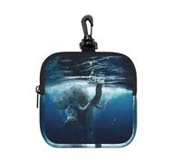 Swimming African Elephant Square Zipper Pouch with All-Over Print,Waterproof Rubber-Fabric, Lightweight Durable Small Organizer Bag for Coins, Cards, Keys