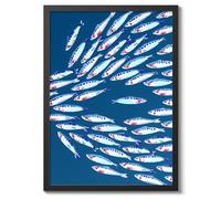 Swimming Against The Shoal Nautical Exhibition Art Print, Vintage Botanical Prints, Retro Sealife Oceanography Illustration Wall Art, Nature Bathroom Home Decor, A2 (Black Frame) - 62.5x45.1cm