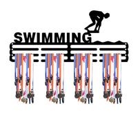 Swimming Award Shelf - Iron 12.6x5.5cm | Sports Display Stand Hanger | Wall Mount Ribbon Holder Rack Frame with Screws for Football Dance Wrestling Running Medals Trophies