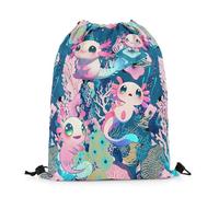 Swimming Bag Cartoon Axolotl Cute Pink Blue Wilds Undersea Coral Seaweed Plants Ocean, Gym Backpack 36X43Cm Premium Drawstring Backpack Lightweight Swim String Backpack For Shopping School
