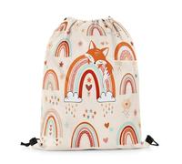 Swimming Bag Cartoon Rainbow Cute Fox Animal Print Drawstring Bag Lightweight Drawstring Backpack Organization For Outdoor Shopping School