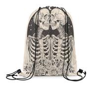 Swimming Bag Gothic Skull Blooming Roses Flower Happy Halloween Drawstring Bag Lightweight String Backpack Running For Beach Hiking Shopping