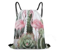 Swimming Bagstring Backpack For Travel Running Beach 36X42Cm Durable Waterproof Gym Bag Pink Flamingo Succulent Plants