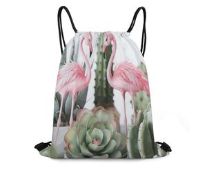 Swimming Bagstring Backpack For Travel Running Beach 36X42Cm Durable Waterproof Gym Bag Pink Flamingo Succulent Plants