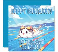 Swimming Birthday Card for Men Women - Sport Cats - Happy Birthday Card for Auntie Grandad Friend Son, 145mm Bday Greeting Cards
