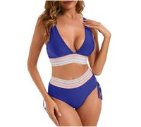 Swimming Bra for Women Blue Women's Bikini Set Two Piece High Waisted Tummy Control Push Up Swimwear Fashion Tie Side Beach Sports Swimming Costume S