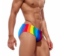 Swimming Briefs Men's Needle Stripes Rainbow Briefs Swimming Trunks Tight Short Mini Swimming Trunks Metal Buckles Sexy Fashion Swimming Briefs Summer Beach Pool Swimming Shorts Bikini Swimsuit, O