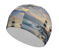 Swimming Cap Durable Swim Caps Adult Waterproof Swimming Caps Santa Claus Lighthouse Fabric Swim Cap Non-Slip Long Hair Swimmings Hat Unisex High Elasticity Swims Hat