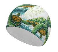 Swimming Cap Fabric Swim Cap Cartoon Turtle Pattern High Elasticity Swimming Caps Adult Non-Slip Waterproof Swim Caps Long Hair Swimmings Hat Women Swims Hat