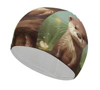 Swimming Cap Fabric Swim Cap Cute Otter High Elasticity Swimming Caps Adult Non-Slip Waterproof Swim Caps Long Hair Swimmings Hat Women Swims Hat
