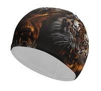 Swimming Cap Fabric Swim Cap Ferocious Tiger High Elasticity Swimming Caps Adult Non-Slip Waterproof Swim Caps Long Hair Swimmings Hat Women Swims Hat