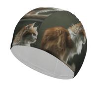 Swimming Cap Fabric Swim Cap Orange and White Cat High Elasticity Swimming Caps Adult Non-Slip Waterproof Swim Caps Long Hair Swimmings Hat Women Swims Hat