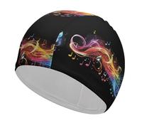 Swimming Cap Fabric Swim Cap Rainbow Musical Note Melody High Elasticity Swimming Caps Adult Non-Slip Waterproof Swim Caps Long Hair Swimmings Hat Women Swims Hat