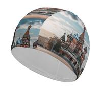 Swimming Cap Fabric Swim Cap St Basil Cathedral Red Square in Moscow High Elasticity Swimming Caps Adult Non-Slip Waterproof Swim Caps Long Hair Swimmings Hat Women Swims Hat