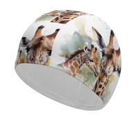 Swimming Cap Fabric Swim Cap Watercolor Deer Giraffe High Elasticity Swimming Caps Adult Non-Slip Waterproof Swim Caps Long Hair Swimmings Hat Women Swims Hat