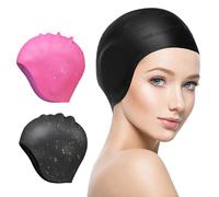 Swimming Cap for Women Men, 2 Pack Large Silicone Swim Cap for Long/Short Hair with 3D Ear Protection, Waterproof Swimming Hats, Stretchable and Non-Slip Swim Cap for Adult Boys and Girls