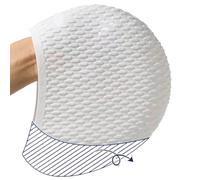 Swimming Cap Silicone Water Drop Swimming Cap Adult Enlarged Bubble Super Elastic Waterproof Ear Protection(WHITE)
