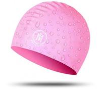 Swimming Caps For Kids- 100% Silicone Waterproof Durable and Odour Free Swim Hat - Stretchable, Anti slip Swim Cap - Swimming Hat for up To 5-12 Years With Protective Pouch (Pink)